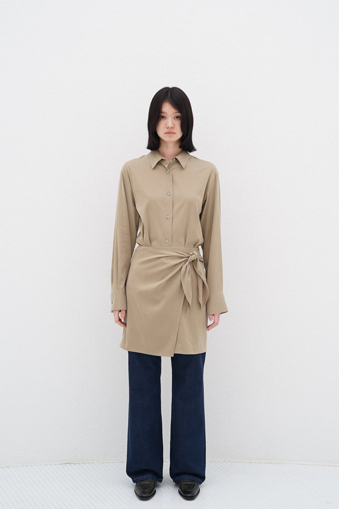 Wrap Shirt Dress Beige