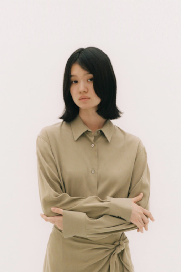 Wrap Shirt Dress Beige