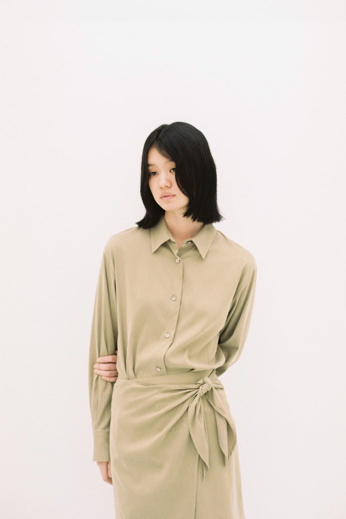 Wrap Shirt Dress Beige