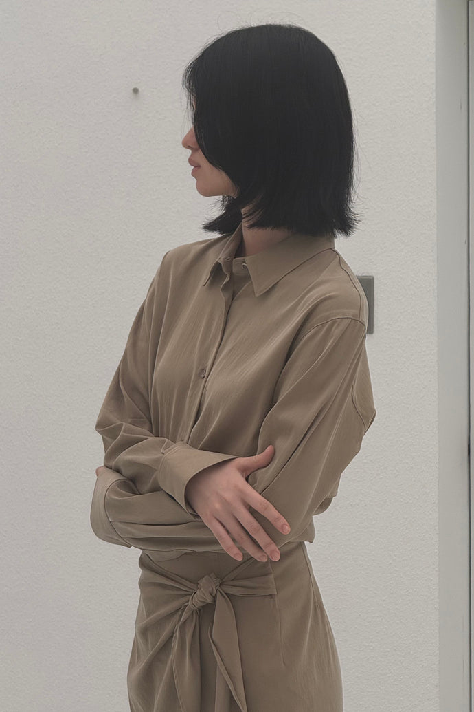 Wrap Shirt Dress Beige