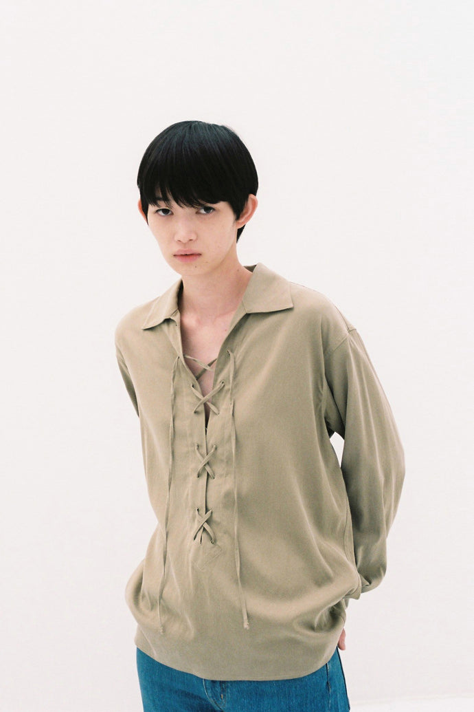 Lace-Up Cupra Shirt Beige
