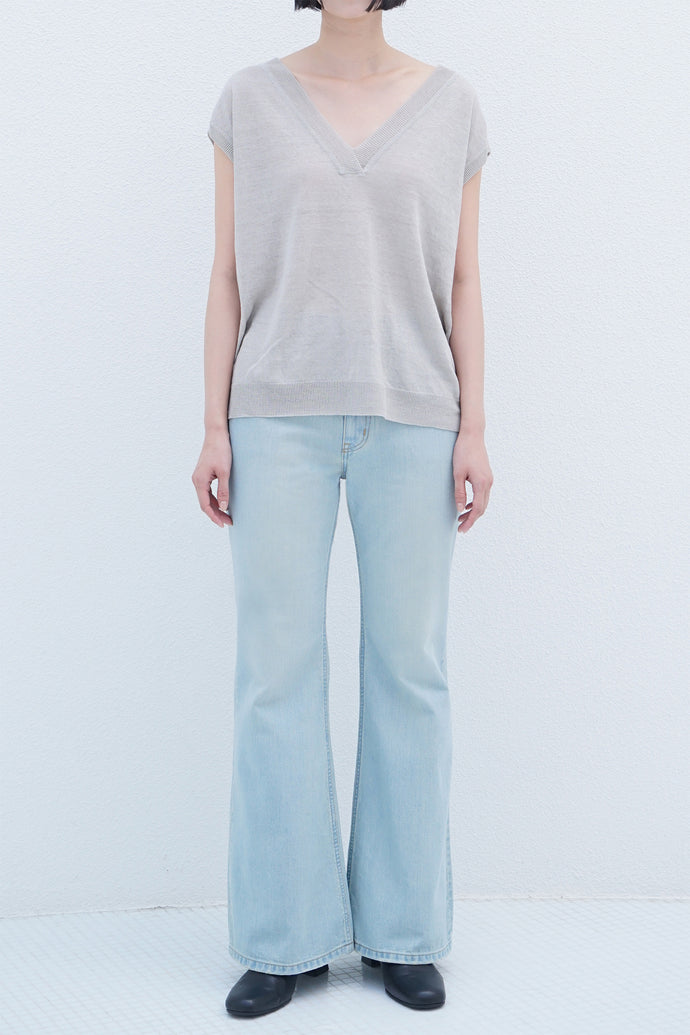 V-Neck Linen Knit Vest  L.Grey