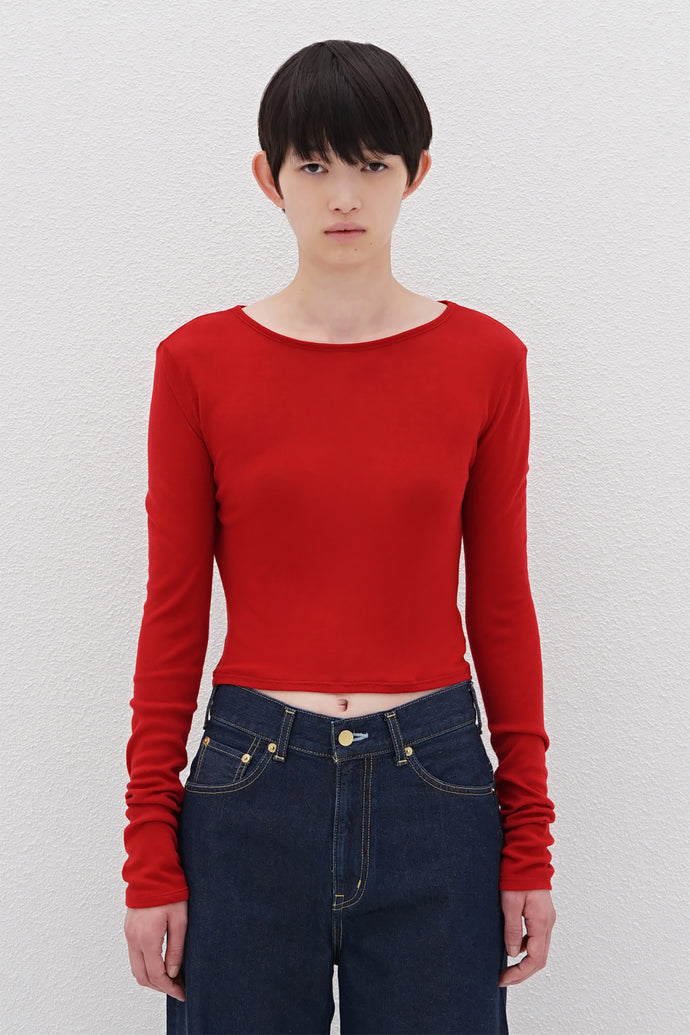Crew Neck Cropped Top Cashmere-Blended Red