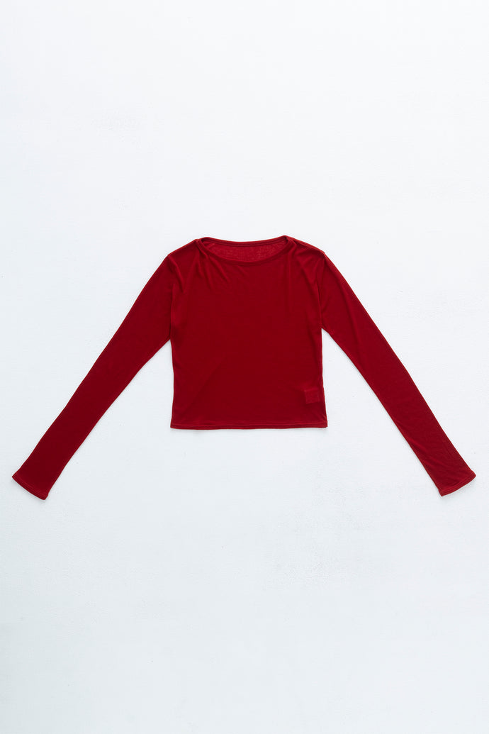 Crew Neck Cropped Top Cashmere-Blended Red