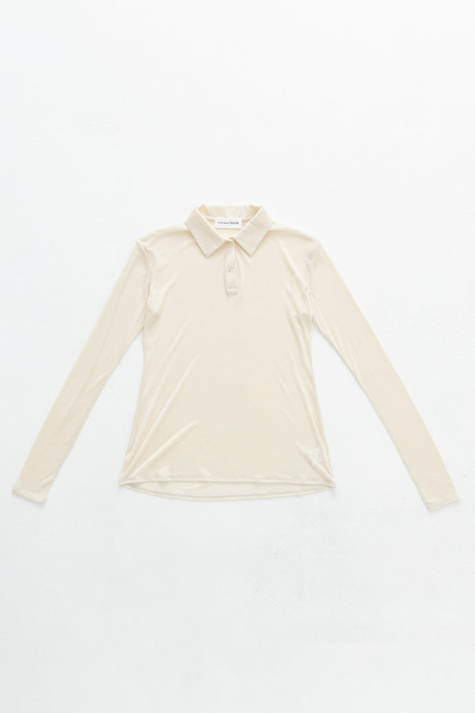 Long-Sleeve Polo Shirt Cashmere-Blended Ivory