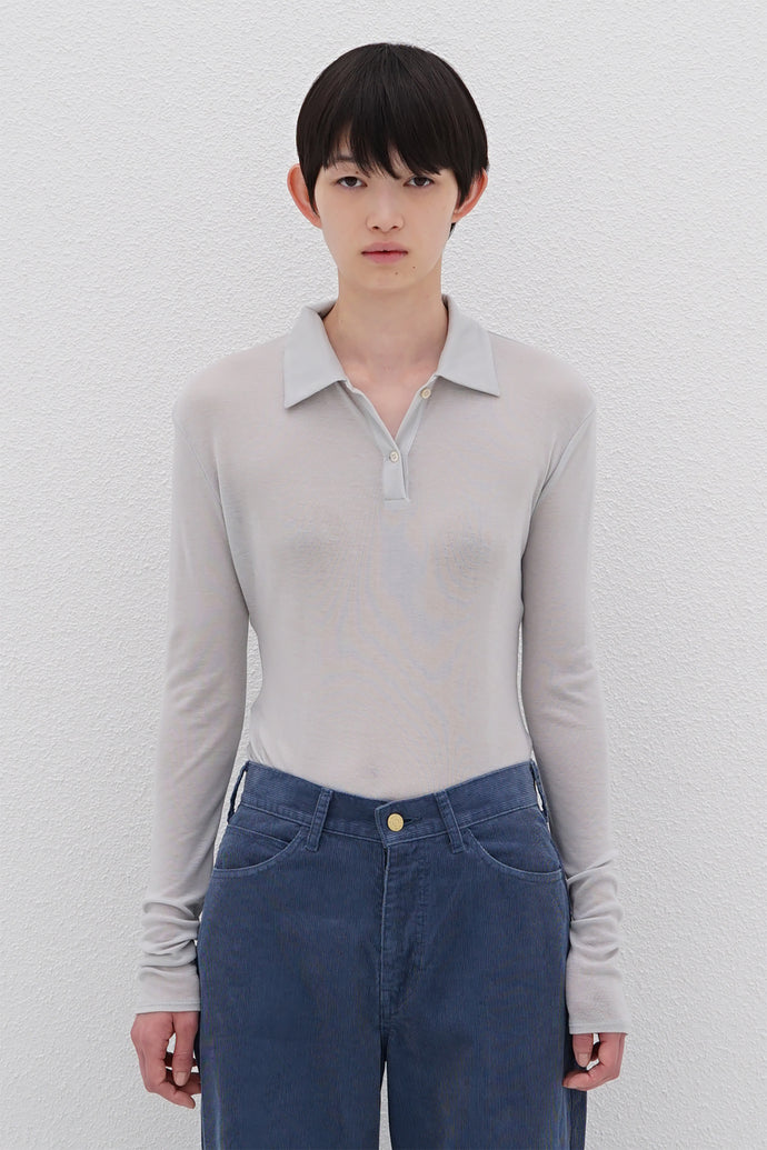 Long-Sleeve Polo Shirt Cashmere-Blended L.Blue