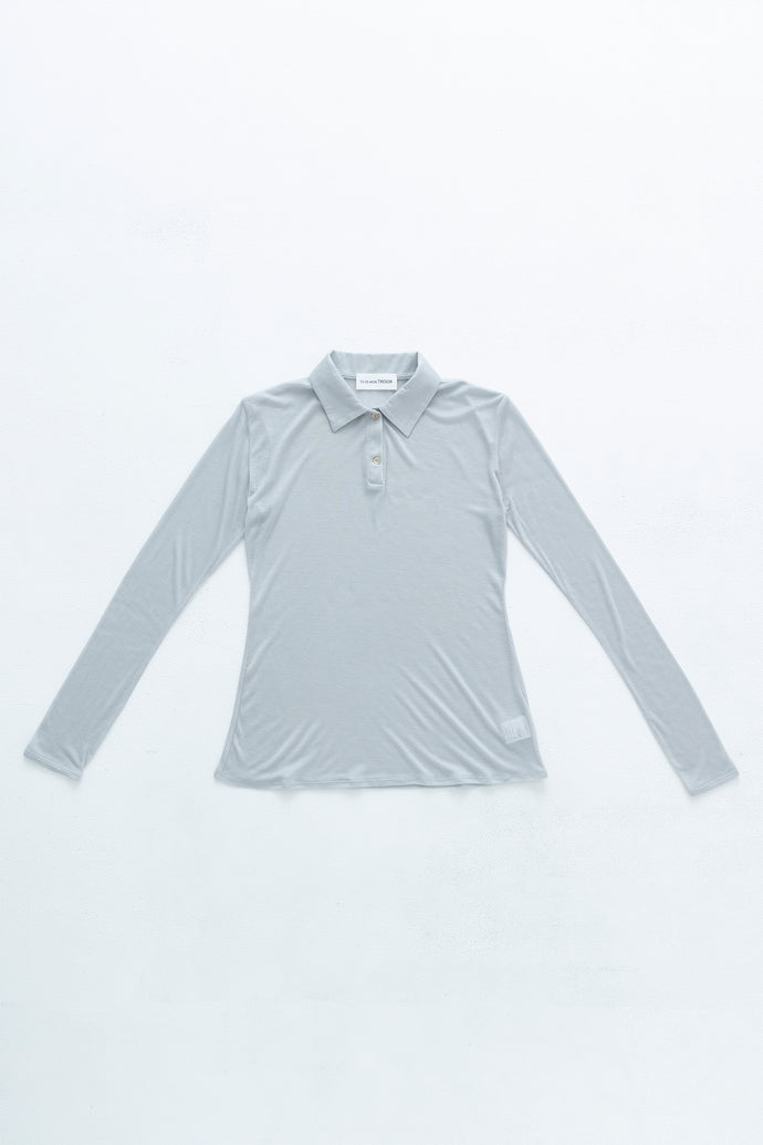 Long-Sleeve Polo Shirt Cashmere-Blended L.Blue