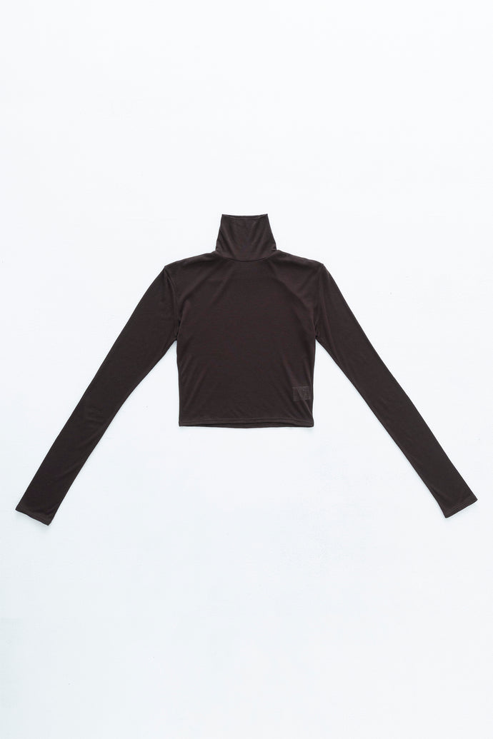 Turtleneck Cropped Top Cashmere-Blended Brown