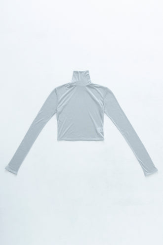 Turtleneck Cropped Top Cashmere-Blended L.Blue