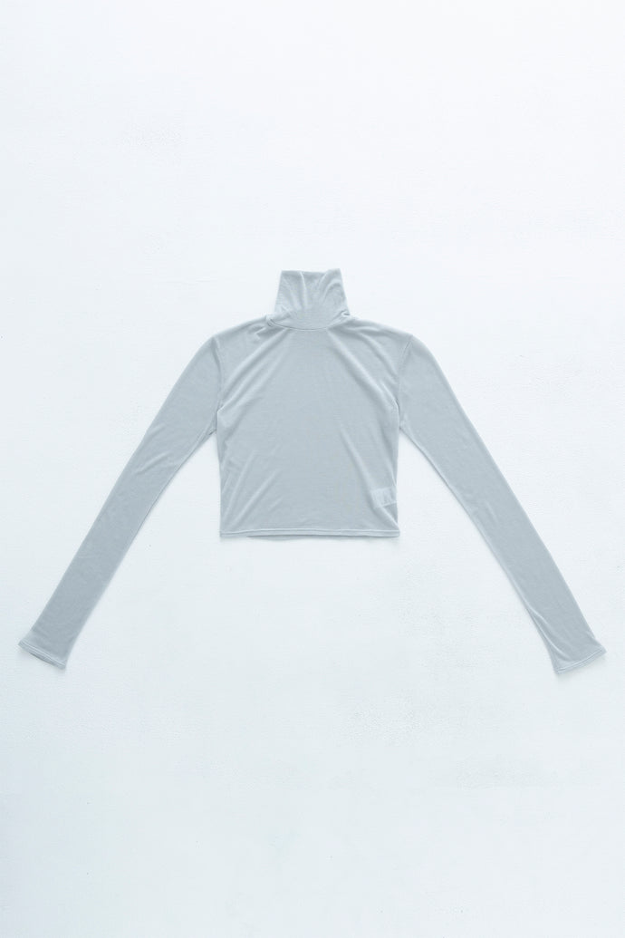 Turtleneck Cropped Top Cashmere-Blended L.Blue