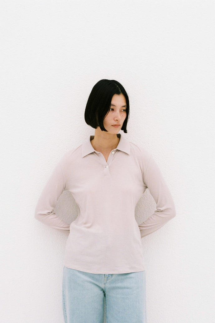 Long-Sleeve Polo Shirt Greige