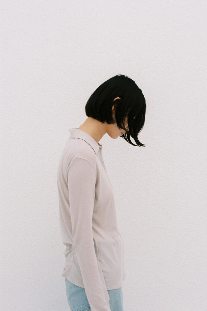 Long-Sleeve Polo Shirt Greige